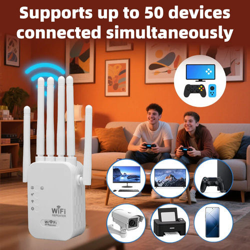 WiFi Repeater 1200Mbps Wireless WIFI Extender WiFi Booster 2.4Gand5G Network Amplifier 360° Full Coverage Signal for Office Home
