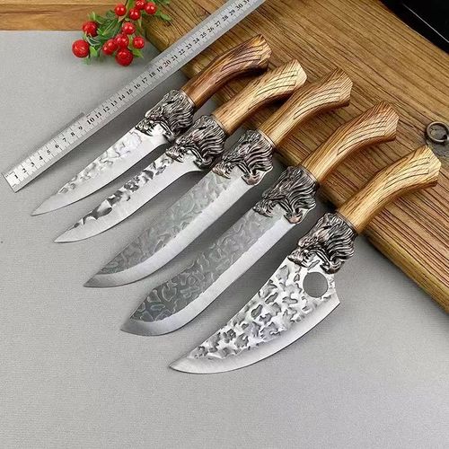 Faca de Abate Forjada à Mão - Faca de Desossar Especial para Açougueiro, Faca de Matar Porco, Faca de Divisão, Faca de Descascamento e Cortar Carne, Faca com Cabo em Forma de Cabeça de Dragão Forjada à Mão, Afiada e Durável