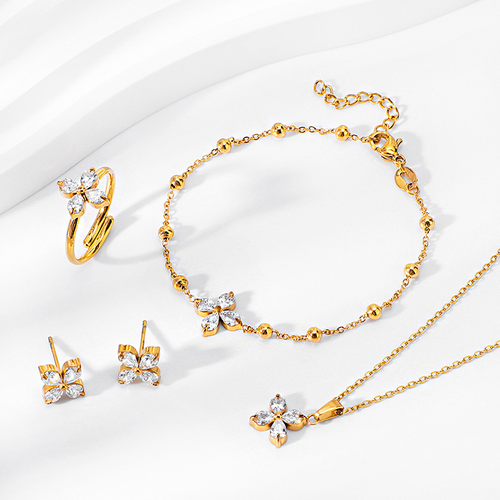 💖 Versão versátil: Novo conjunto de joias de flor com zircônia | Ideal para o dia a dia, anti-desbotamento e cheio de estilo