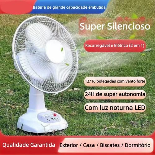Ventilador de Mesa com Iluminação de Emergência LED Solar Carregamento USB Bateria AC.DC  Portátil para Exterior e Casa 🏡