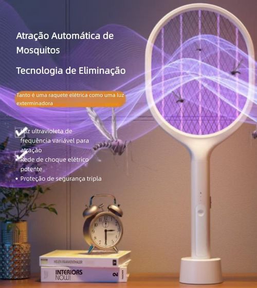 🦟 Raquete Elétrica Anti-Mosquito | 2 em 1 Luz LED + Choque | Carregamento USB | Para Casa