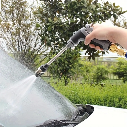 High-Pressure Car Wash Gun, Multi-Function Garden Hose Nozzle with Copper-Plated Tip Adjustable Thickened Pole Sprayer for Cleaning Tools