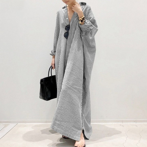 Relaxed Striped Cardigan Loose Large Size Irregular Dress