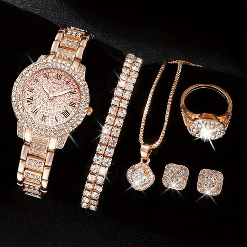Five pieces of noble and popular women's table necklace earrings ring bracelet diamond dinner jewelry set shiny temperament