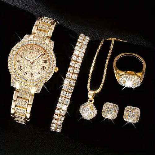 Five pieces of noble and popular women's table necklace earrings ring bracelet diamond dinner jewelry set shiny temperament