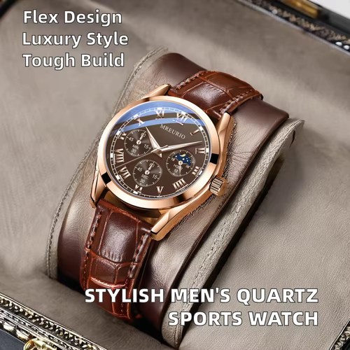 Luxury Men's Watch Fashion Waterproof Quartz Watch Leather Strap Business Casual Sports Any Occasion Gentleman Gift Vintage