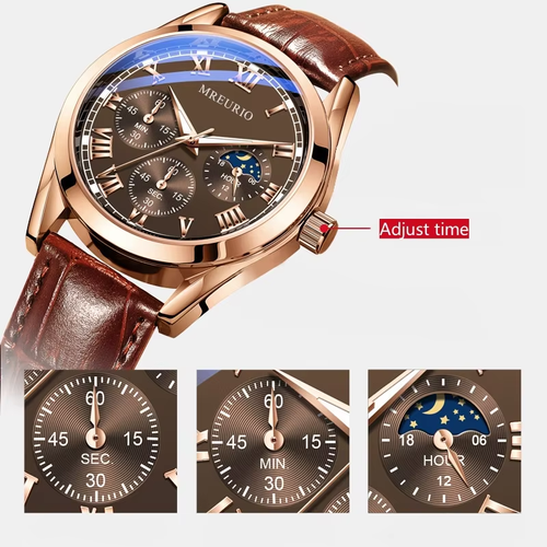 Luxury Men's Watch Fashion Waterproof Quartz Watch Leather Strap Business Casual Sports Any Occasion Gentleman Gift Vintage