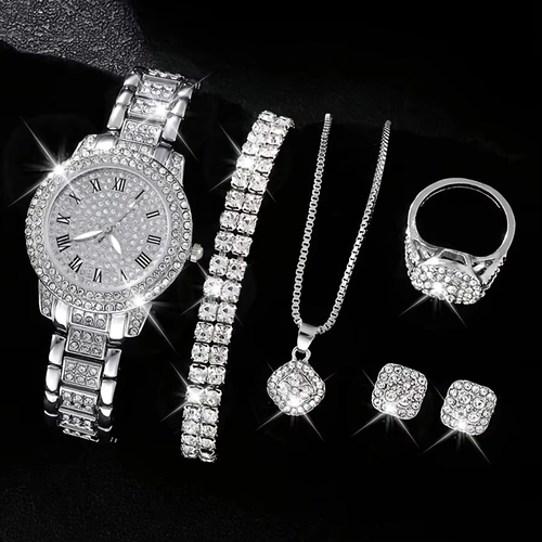 Five pieces of noble and popular women's table necklace earrings ring bracelet diamond dinner jewelry set shiny temperament