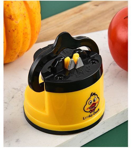 Little Yellow Duck Mini Knife Sharpener with Suction Cup Household Sharpening Tool Kitchen Double Sided Sharpening Stone Knife Sharpener