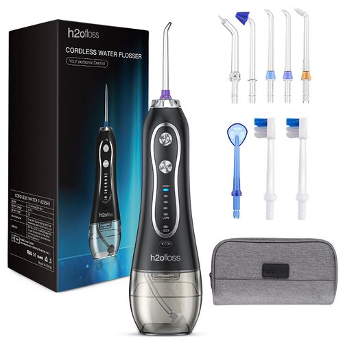 h2ofloss water flosser with 5 nozzls and travel case