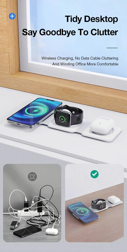 EYD 3 IN 1 MagSafe Wireless Charger 15WFoldable Portable Original Charger Fast ChargingFor iPhone iWatch Airpods and Android Pengisiandaya nirkabe