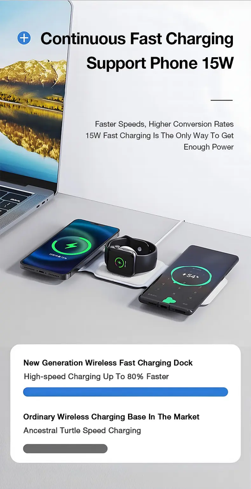 EYD 3 IN 1 MagSafe Wireless Charger 15WFoldable Portable Original Charger Fast ChargingFor iPhone iWatch Airpods and Android Pengisiandaya nirkabe