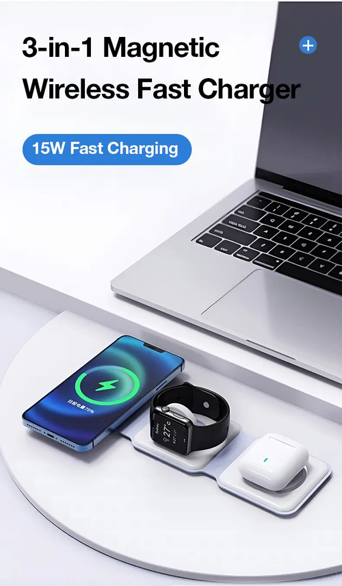 EYD 3 IN 1 MagSafe Wireless Charger 15WFoldable Portable Original Charger Fast ChargingFor iPhone iWatch Airpods and Android Pengisiandaya nirkabe