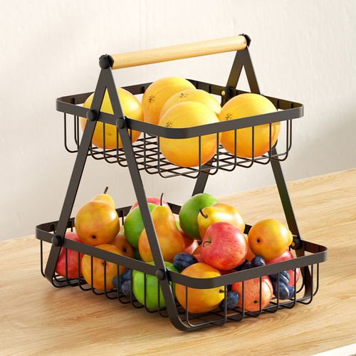 New Product Double-layer Fruit Basket Metal Wire Storage Basket