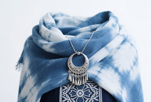 Chinese style blue and white fresh non-legacy tie-dyed scarf