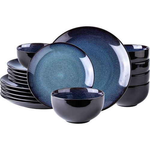 Reactive Blue Kiln Glazed Restaurant Dinnerware Sets Tableware Porcelain Crockery Set Flat Ceramic Dinner Plates and Cups Set