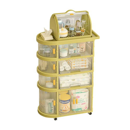 2025 New 5 Layers Multifunctional Folding Trolley Home Kitchen Bath Movable Children Snack Storage Organizer Cabinet