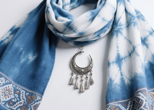 2025 latest Chinese style blue and white fresh non-legacy tie-dyed scarf