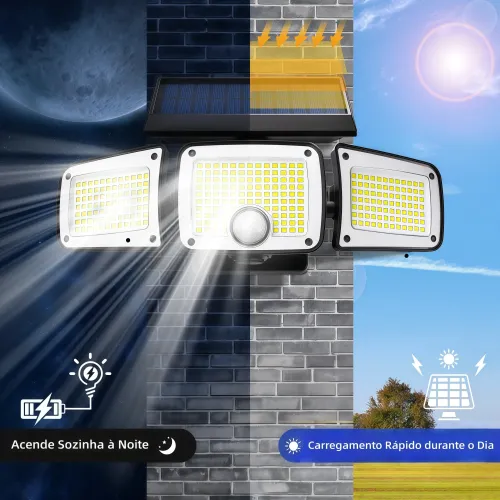 Holofote Solar Super Potente (222 LED) com Sensor e Controle -