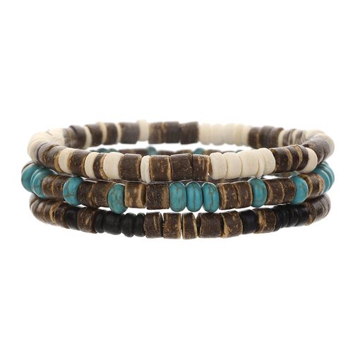 Men Minimal Turquoise Wood Bead Bracelet
