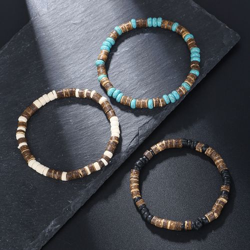 Men Minimal Turquoise Wood Bead Bracelet