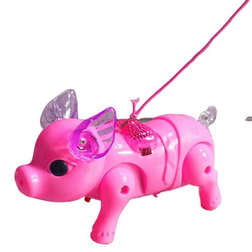 Internet celebrity toy rope holding pig can walk, electric light emitting music
