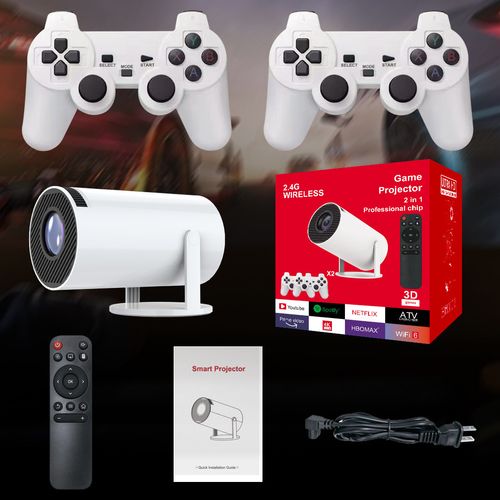 M300MAX Portable Home Projector Gaming Console with 4K High - Definition Picture Quality (HY model), comes with a game controller.