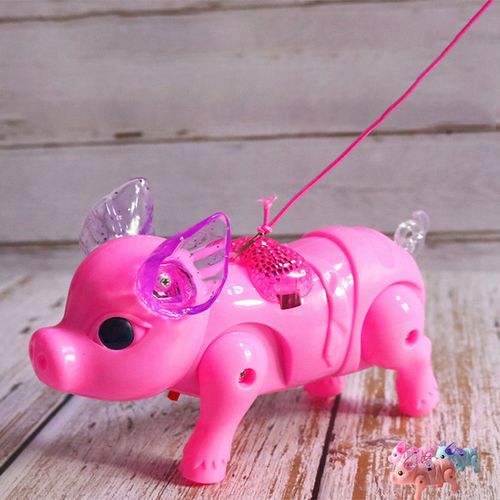Piglet walking with rope, electric light emitting music, children's electric rope walking pig
