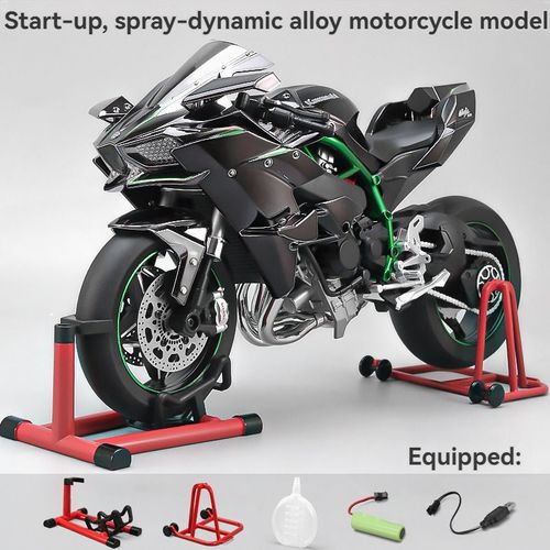 XLG key start 1-6 Kawasaki H2R motorcycle spray toy car sound effect model alloy car