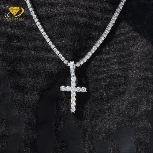 Explosive hip-hop necklace cross pendant paired with 4MM tennis chain for trendy men Personalized jewelry
