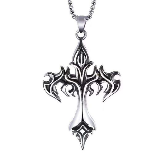 Vintage Flame Cross Pendant Necklace for Women Men Pendant Necklace
