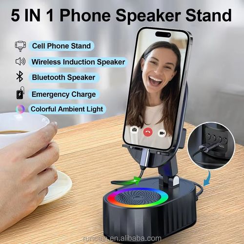 3 in 1 Induction Bluetooth Speaker 360 Degree Rotating Folding Lifting Power Bank Mobile Phone Holder iPhone Desk Bed Use