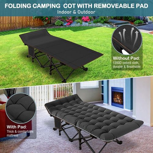 75-inch Adult Portable Camping Bed, Guest Bed with Mattress, Heavy Duty Outdoor Folding Bed with Carrying Bag, Travel Home Office Nap Bed