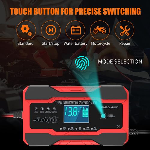 10-Amp 12V and 24V Fully Automatic Smart Car Battery Charger, Battery Maintainer, Trickle Charger, and Battery Desulfurizer with Temperature Compensation
