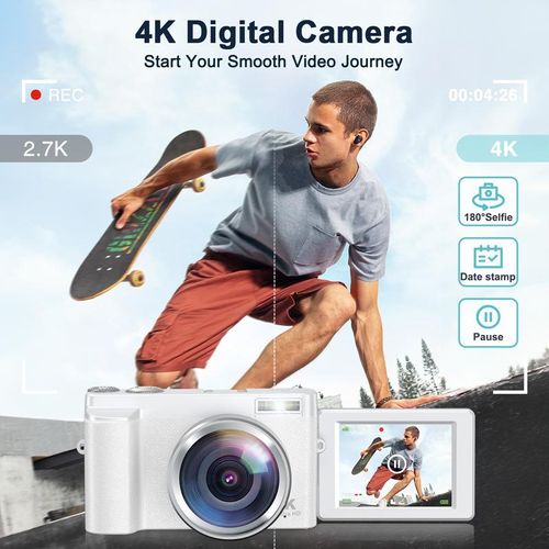 GLOBAL PICK 4K Digital Camera, 48MP Vlogging Photo Camera, Compact Electronics 16X Zoom Camera with Flip Screen, 32G SD Card, Portable Camera Single Battery, Black