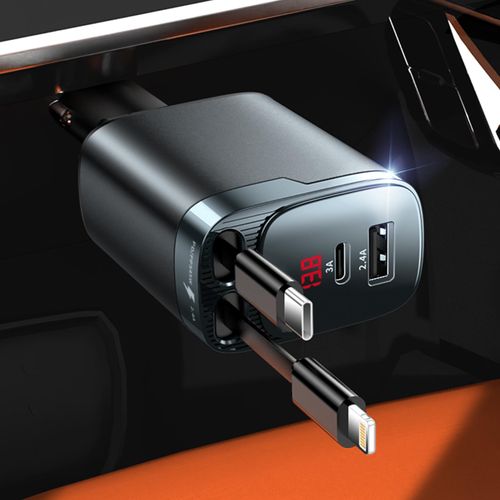 Retractable car charger, 2026 upgraded version 120W, long 4-in-1 retractable car charger, USB-C fast charging, compatible with iPhone 17, 16, 15, 14, 13, 12, 11X Pro Max Plus Mini, Samsung S26, multi-port car charger, retractable fast charging, compatible with iPad, Samsung and other devices, unisex car accessory.