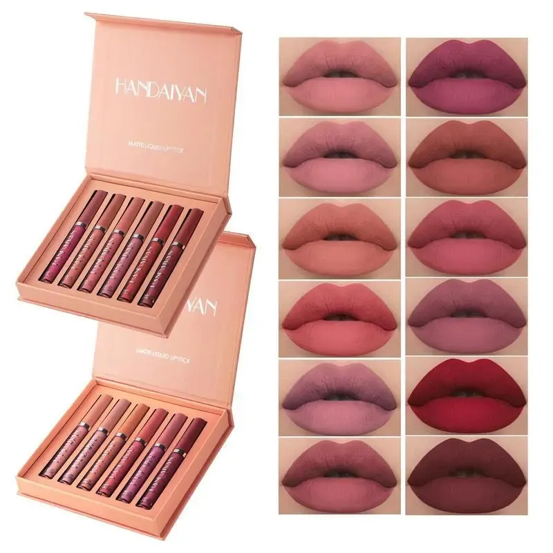 6Pcs Matte Liquid Lipstick Set - Long Lasting & High Pigmented | Nude Lip Stain Makeup Kit - Waterproof, Non-Stick Cup Transfer | Perfect Makeup Gift for Women