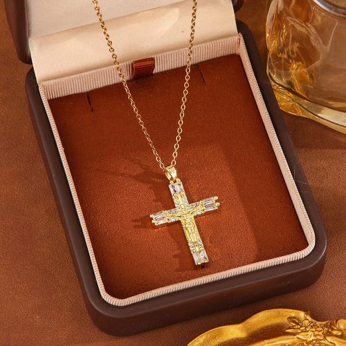 Tewiky Simple Crown & Cross Pendant Choker Easter Necklace for Women & Men & Girls Pretty Crown Cross Necklace For Daily Party Clothing Decor Trendy All-match & Exquisite Je