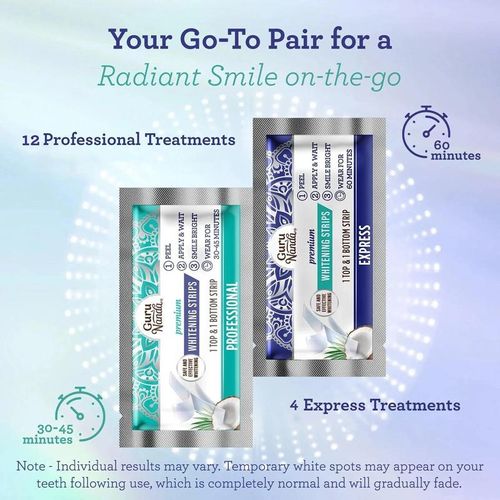 GuruNanda Teeth Whitening Strips - 14 Day Treatment (14 Packets - 2 Strips per pack) - Non-Slip, Dry Strip Technology
