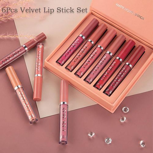 6Pcs Matte Liquid Lipstick Set - Long Lasting & High Pigmented | Nude Lip Stain Makeup Kit - Waterproof, Non-Stick Cup Transfer | Perfect Makeup Gift for Women