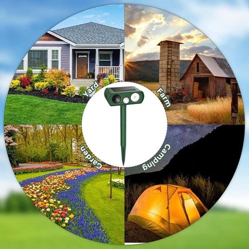 Solar Ultrasonic Animal Repeller , Motion Detection 2025 Upgraded Waterproof for Deer,Cats,Raccoons , Multi-Pest Flash Lights for Yard, Farm, Garden & Teacher Party