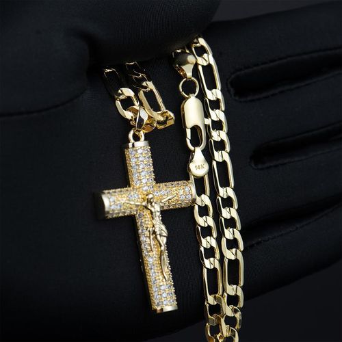Diamond-studded large cross gold-plated full diamond Cuban chain necklace light luxury simple hip-hop fashion ornaments