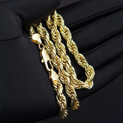 14K Gold Plated Rope Chain Necklace, Unisex, Upgraded Shine, Faceted Cut, Matte Finish, 8mm Jewelr16 inchesy