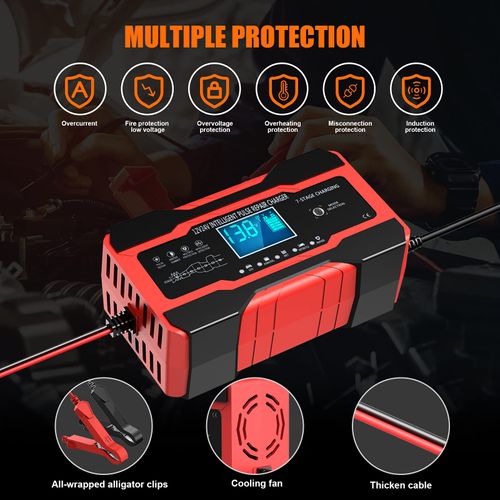10-Amp 12V and 24V Fully Automatic Smart Car Battery Charger, Battery Maintainer, Trickle Charger, and Battery Desulfurizer with Temperature Compensation