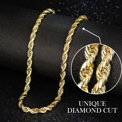 14K Gold Plated Rope Chain Necklace, Unisex, Upgraded Shine, Faceted Cut, Matte Finish, 8mm Jewelr16 inchesy
