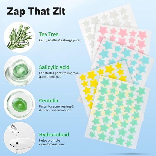 Pimple Patches for Face, Hydrocolloid Acne Patches, Cute Star Zit Covers, Colorful Spot Stickers with Tea Tree, Salicylic Acid & Cica Oil| 3 Sizes (10mm, 12mm & 14mm) |200 Count Skincare Skin Repair