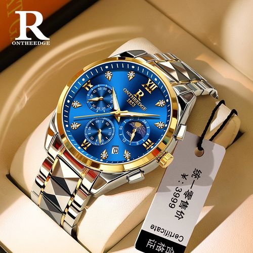 Waterproof gold quartz watch business large dial three-eye watch multi-function watch men's sports watch