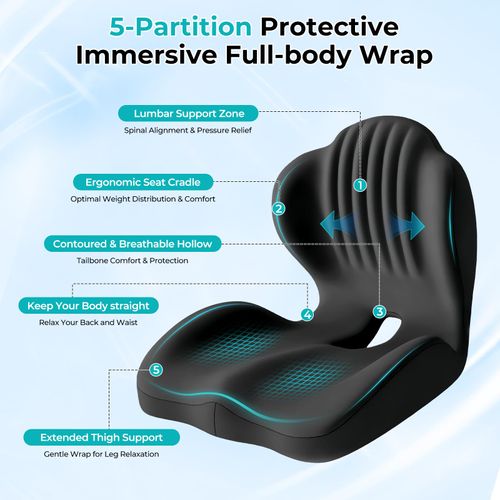 Memory Foam Seat Cushion and Lumbar Support Cushion Set for Drivers Ergonomic L.shaped car seat cushion designed to relieve tailbone pressure, non-slip design suitable for long-distance driving.black.