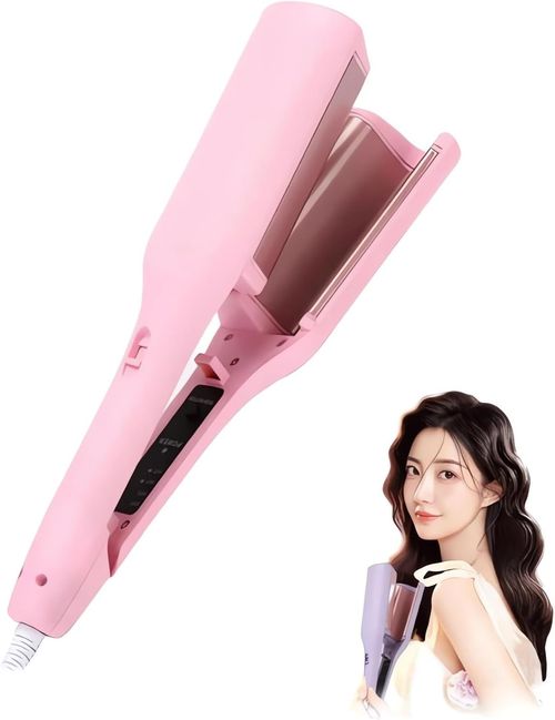 French Wave Curling Iron - 2025 New Wave Curling Iron for Long Short Hair with 4 Temp, S Shape Hair Curler for Women, Portable Electric Curling Heated Styling Comb Anti-Scald 15s Fast Heating (Pink)