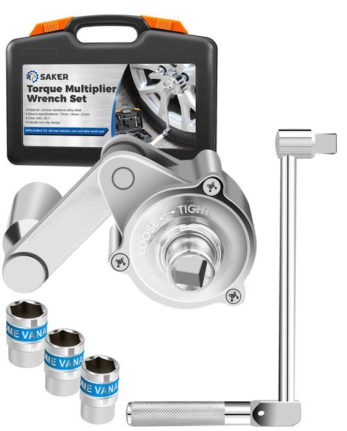 Heavy-duty, labor-saving torque multiplier wrench set—an ideal tool for removing automotive wheel nuts.